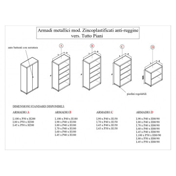 ARMADI DA BALCONE ZINCOPLASTIFICATI mod. TUTTO PIANI - H 200
