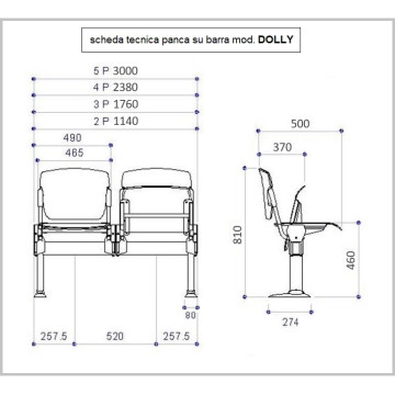 Panca d'attesa su barra con seduta ribaltabile mod. DOLLY
