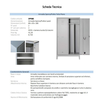 Armadio Spogliatoio vers. SPORCO PULITO a 2 posti - P 50