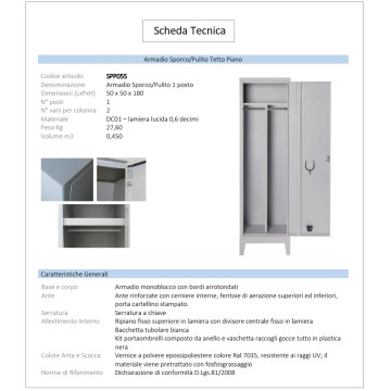 Armadio Spogliatoio vers. SPORCO PULITO - un posto - tipo COMFORT - P 50